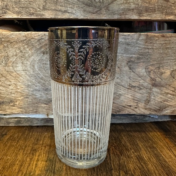 Single Silver Decorated Culver Highball 1950’s Glass 5.5” MCM - Picture 3 of 7